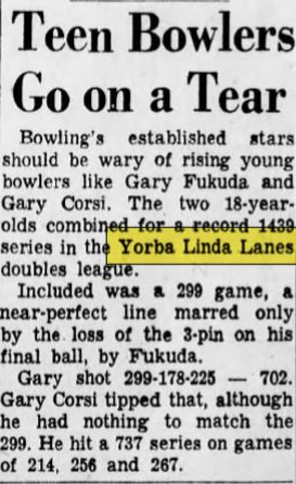 Yorba Linda Lanes - June 1969 Article (newer photo)